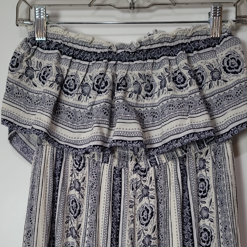 American Eagle Blue White Floral Jumpsuit Ruffle Bodice Strapless Girlhood-Core - Picture 13 of 16